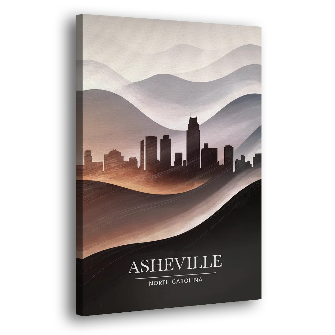 Asheville Skyline and Mountains Side - Canvas Wall Art