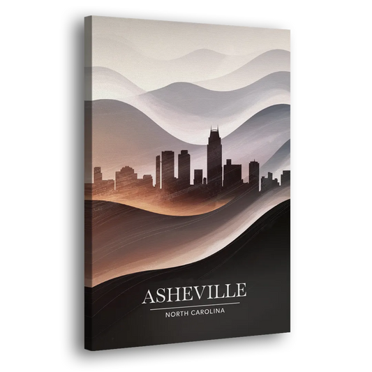 Asheville Skyline and Mountains Side - Canvas Wall Art
