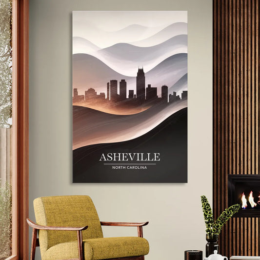 Asheville Skyline and Mountains Living Room - Canvas Wall Art
