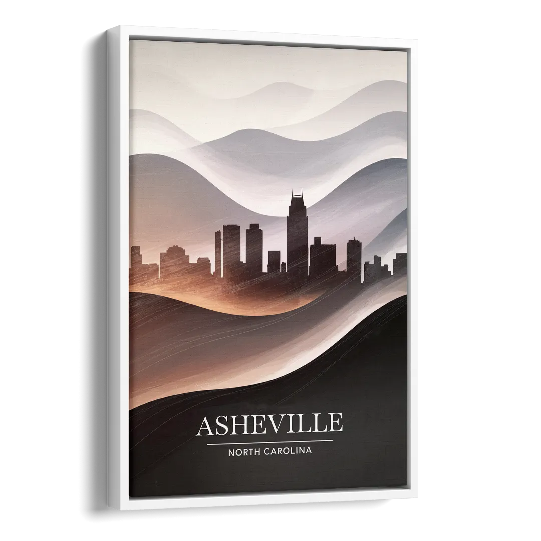Asheville Skyline and Mountains Side - White Canvas Wall Art