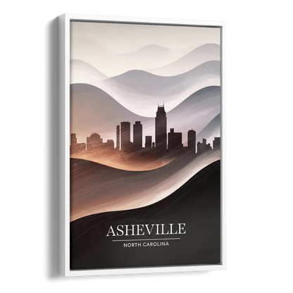 Asheville Skyline and Mountains Side - White Canvas Wall Art