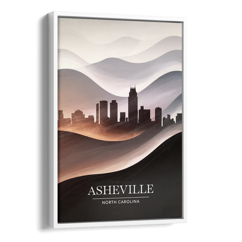 Asheville Skyline and Mountains Side - White Canvas Wall Art