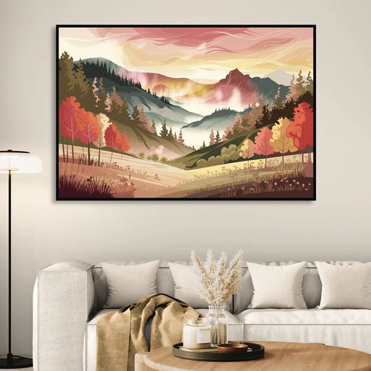 Asheville Smoky Mountain Sunrise Living Room - Black Canvas Wall Art