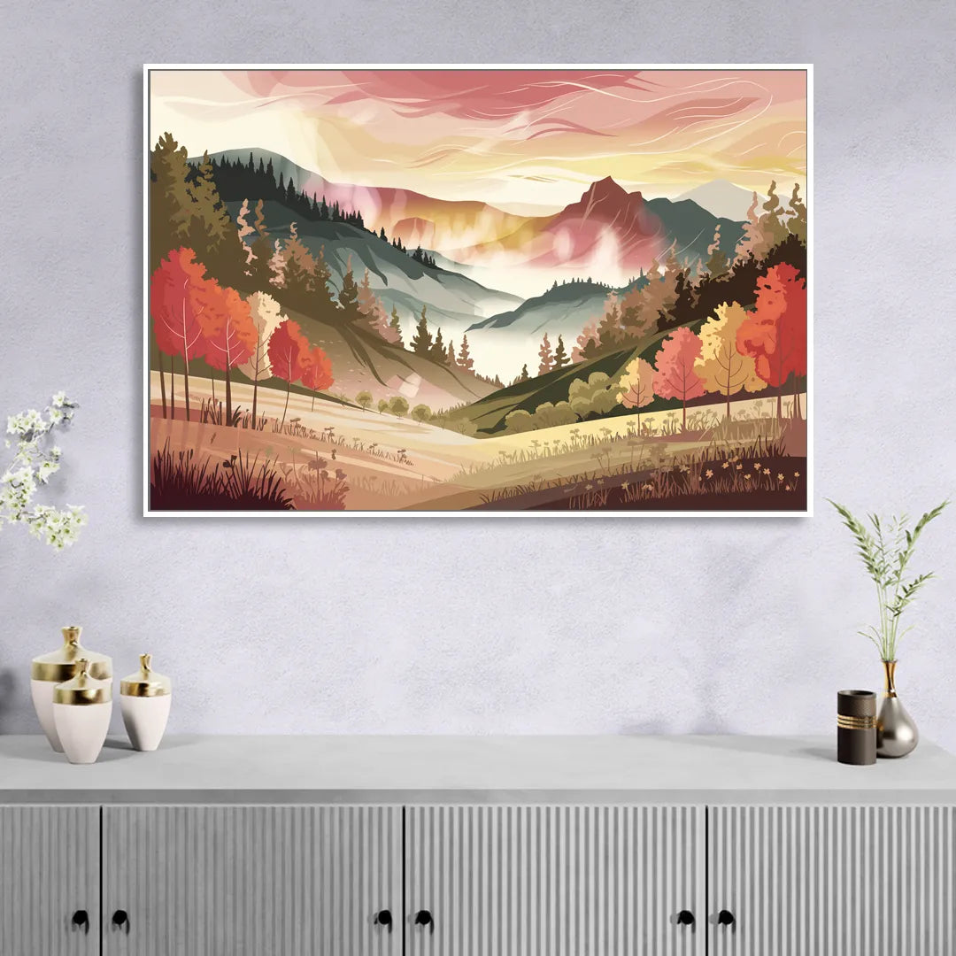 Asheville Smoky Mountain Sunrise Living Room - White Canvas Wall Art