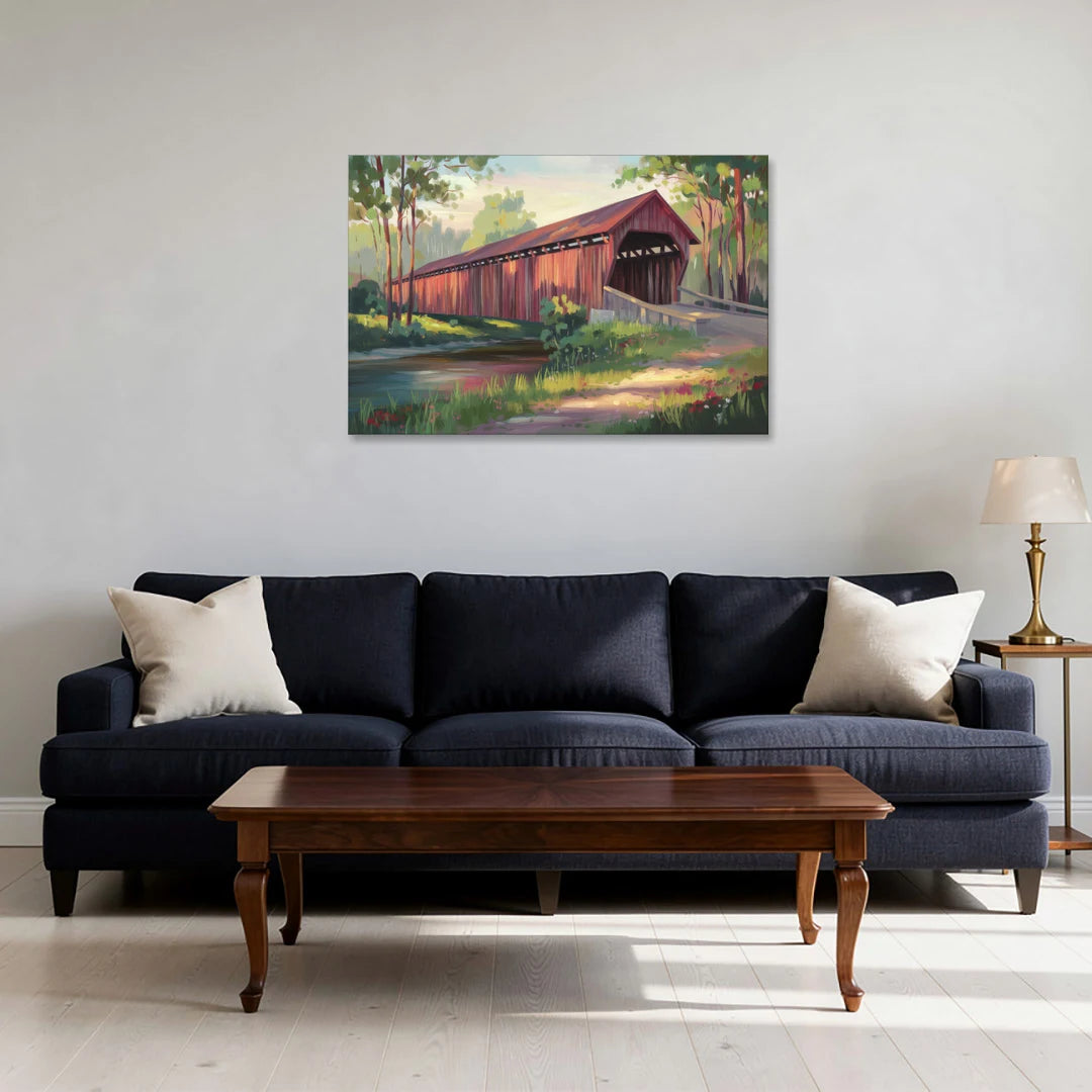 Ashland Covered Bridge - Canvas Wall Art - Sofa - 36x24