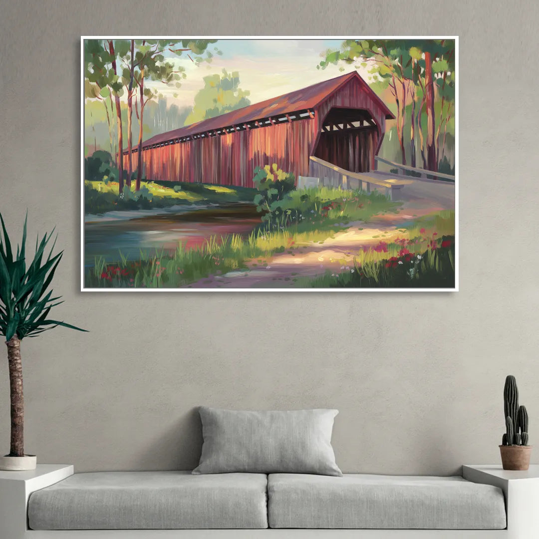 Ashland Covered Bridge Sitting Room - White Canvas Wall Art