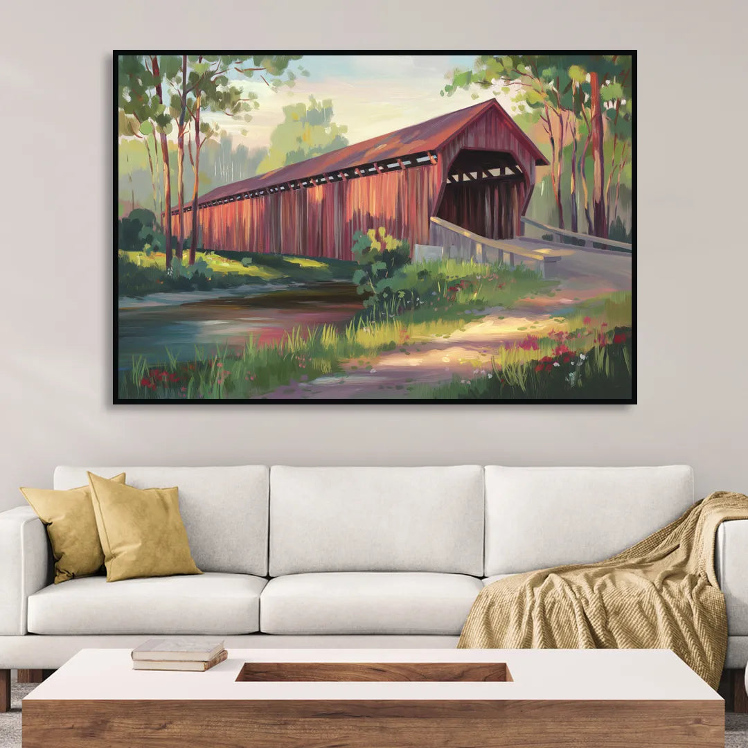 Ashland Covered Bridge Sitting Room - Black Canvas Wall Art