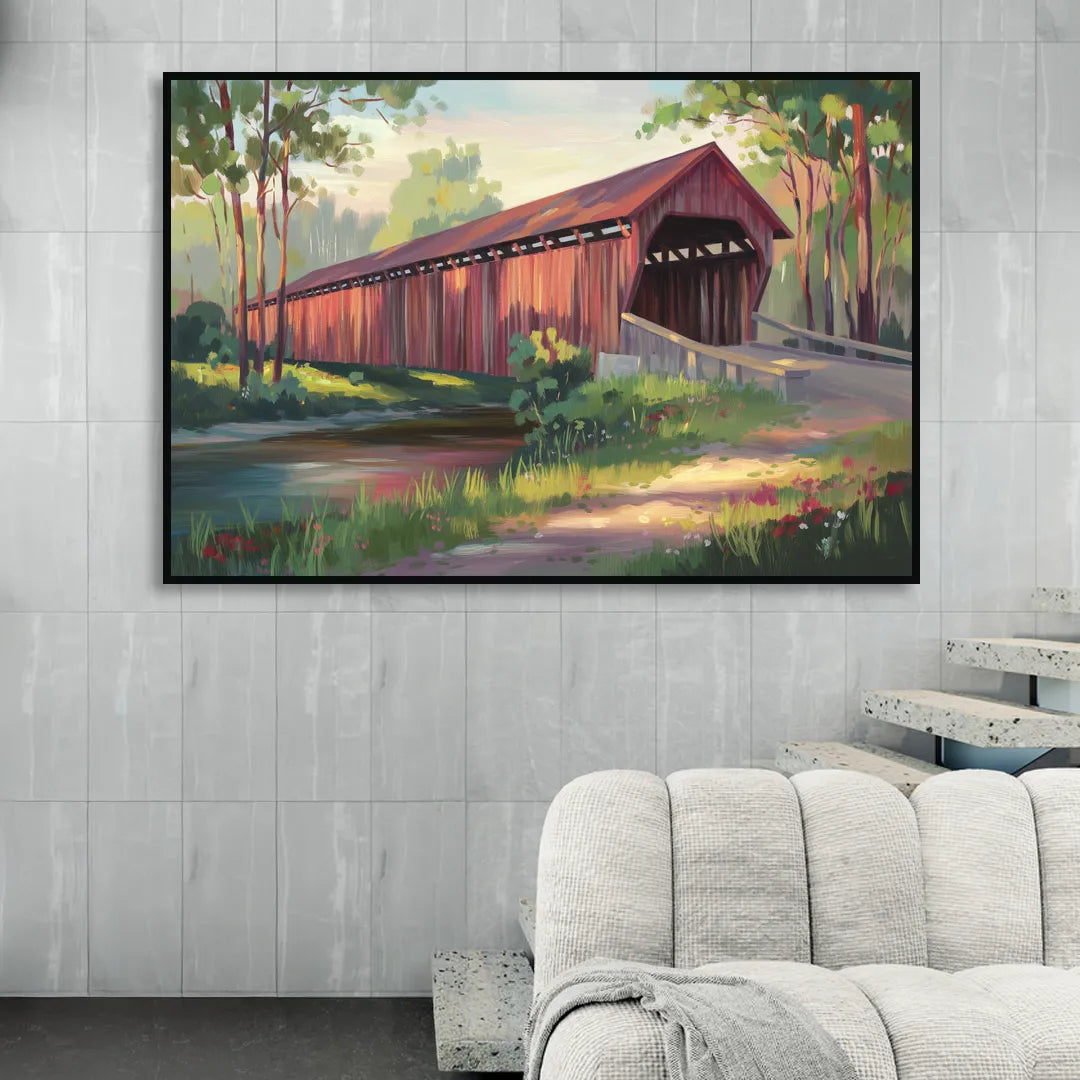 Ashland Covered Bridge Living Room - Black Canvas Wall Art