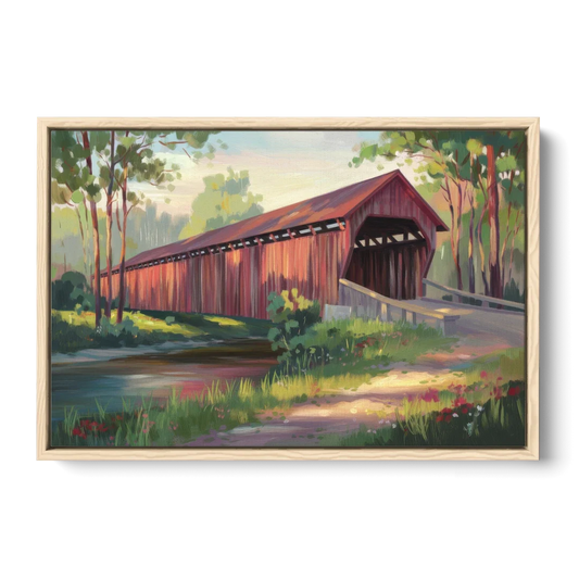 Ashland Covered Bridge - Oak Framed Canvas Wall Art - Front