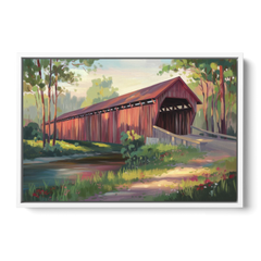 Ashland Covered Bridge - White Framed Canvas Wall Art - Front