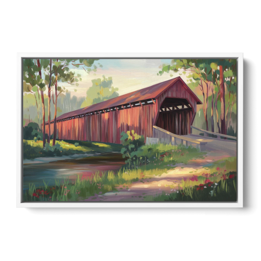 Ashland Covered Bridge - White Framed Canvas Wall Art - Front