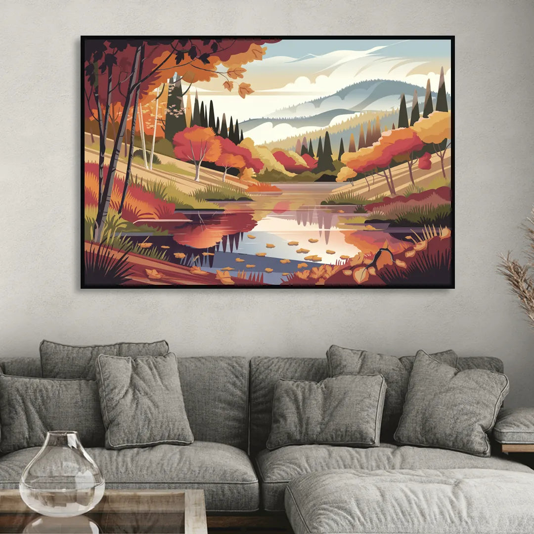 Ashland Fall Foliage Sitting Room - Black Canvas Wall Art