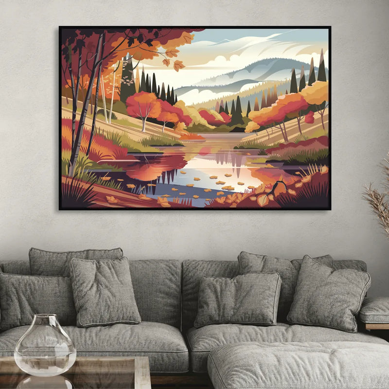 Ashland Fall Foliage Sitting Room - Black Canvas Wall Art