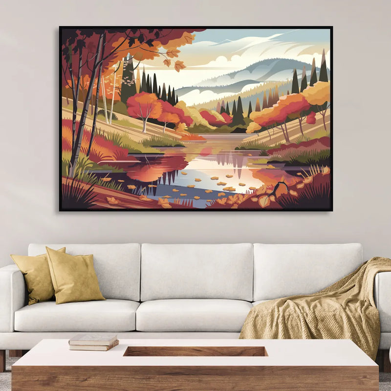 Ashland Fall Foliage Living Room - Black Canvas Wall Art