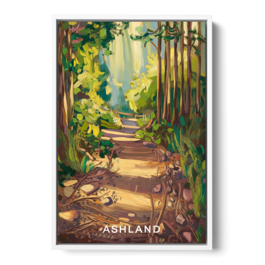 Ashland Hiking Paths - White Framed Canvas Wall Art - Front