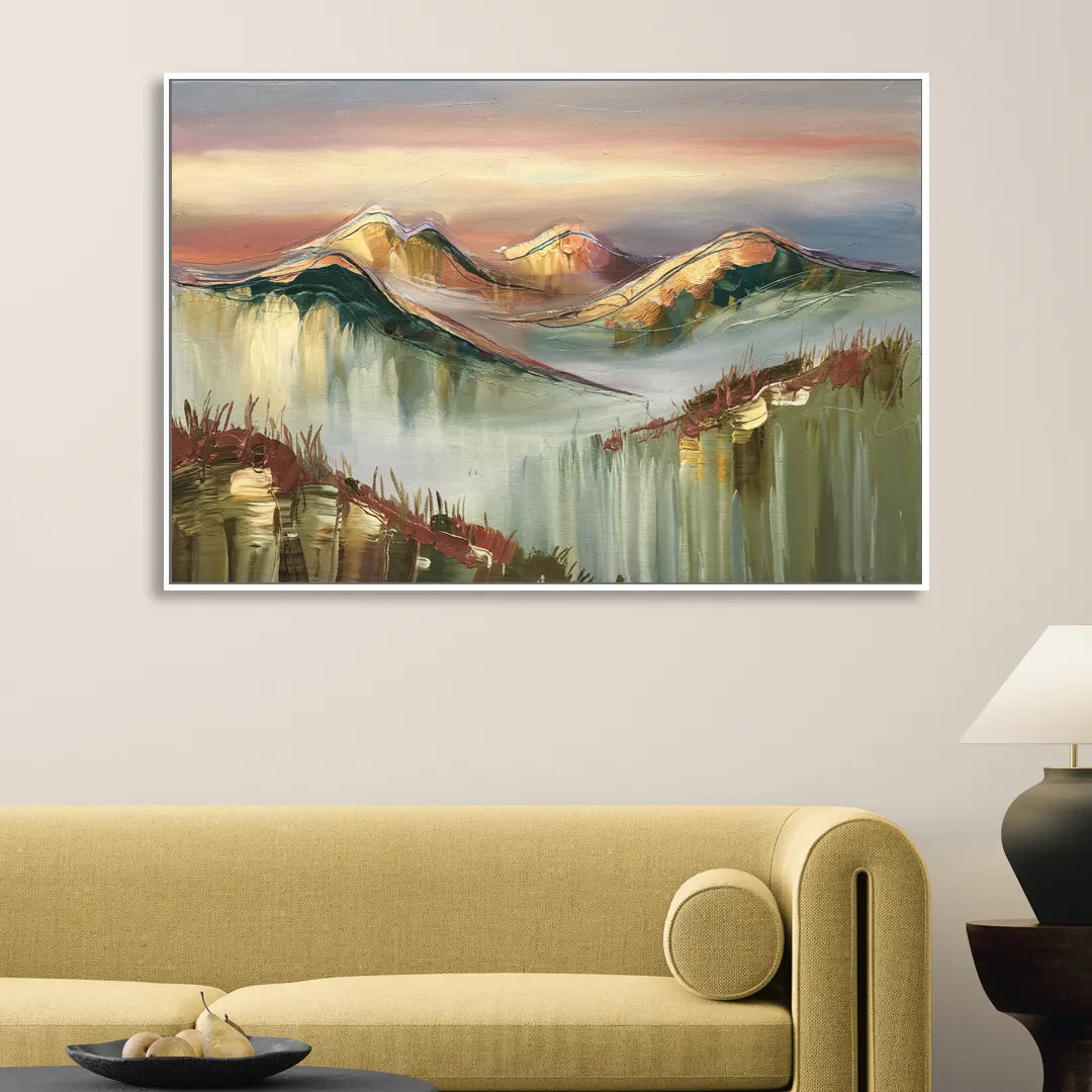 Ashland Mountain View Living Room - White Canvas Wall Art