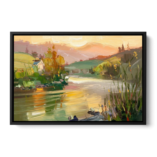 Ashland Riverfront Scene - Black Framed Canvas Wall Art - Front