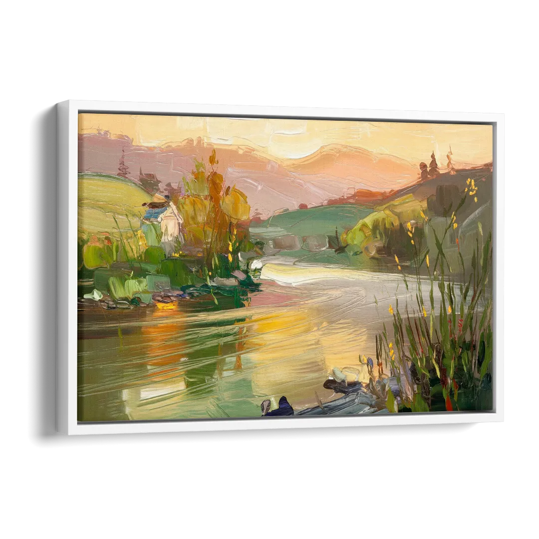 Ashland Riverfront Scene Side - White Canvas Wall Art