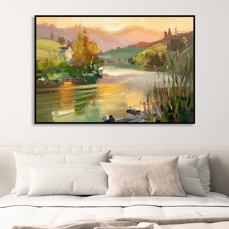 Ashland Riverfront Scene Sitting Room - Black Canvas Wall Art