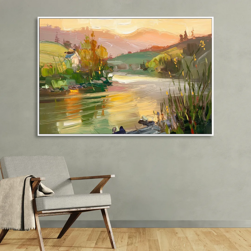 Ashland Riverfront Scene Living Room - White Canvas Wall Art