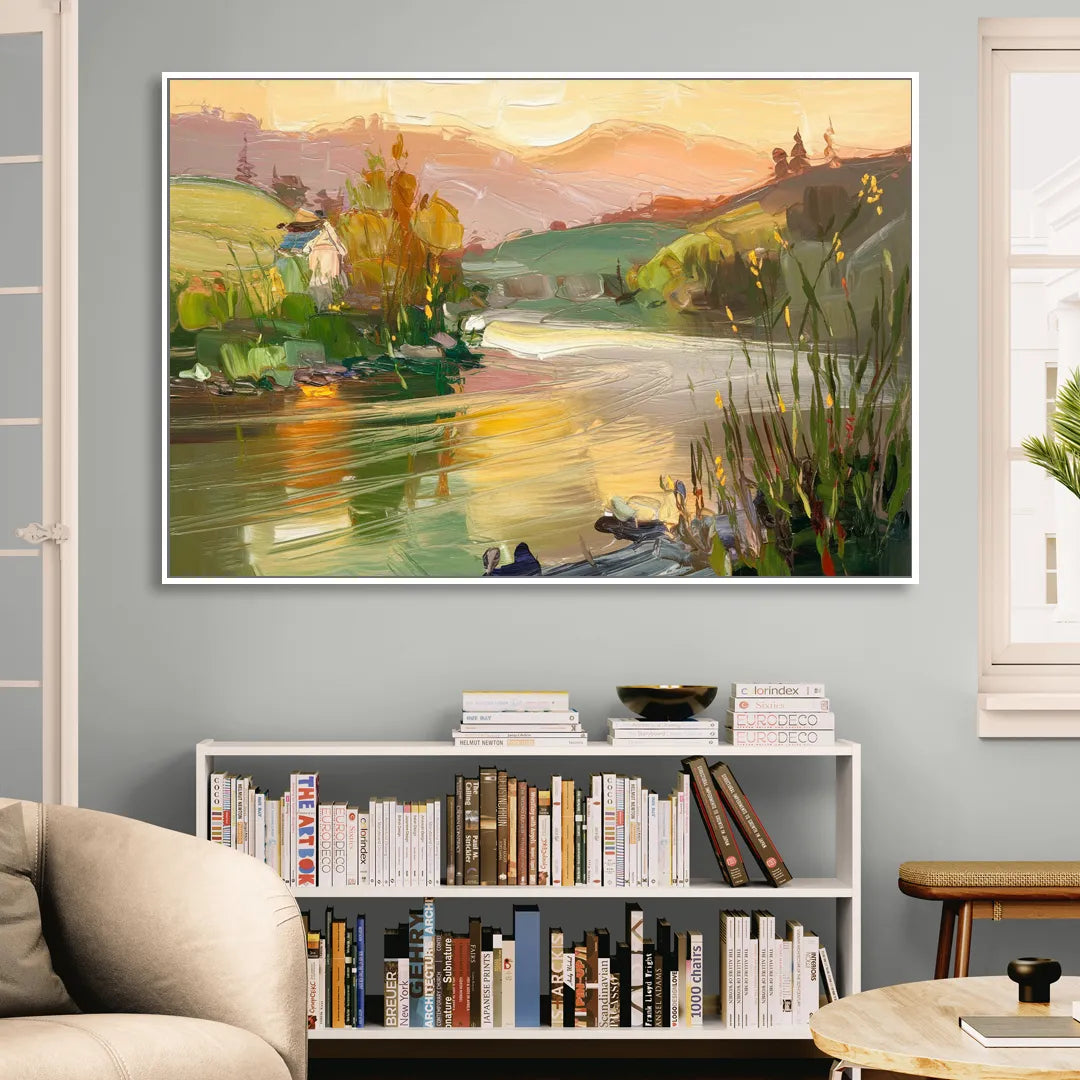 Ashland Riverfront Scene Sitting Room - White Canvas Wall Art