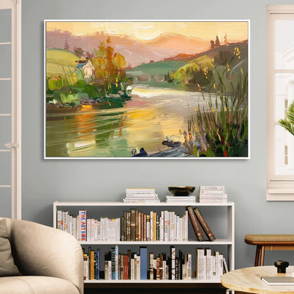 Ashland Riverfront Scene Sitting Room - White Canvas Wall Art