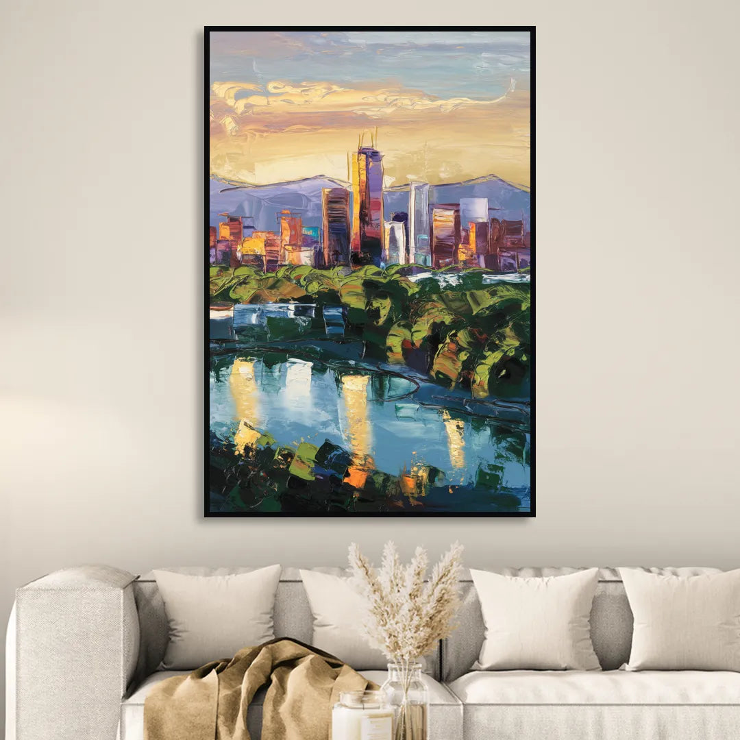 Ashland Skyline at Sunset Sitting Room - Black Canvas Wall Art
