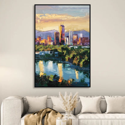 Ashland Skyline at Sunset Sitting Room - Black Canvas Wall Art