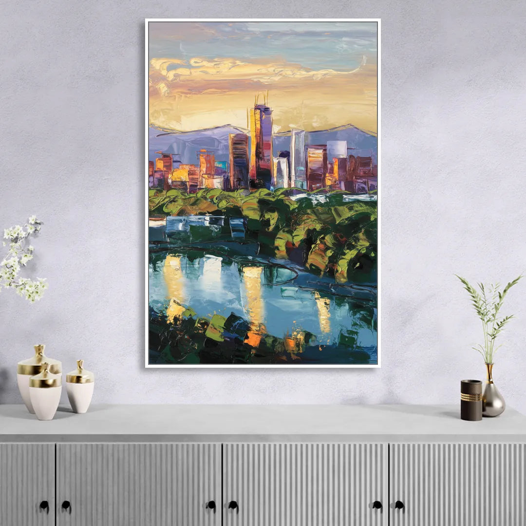 Ashland Skyline at Sunset Sitting Room - White Canvas Wall Art