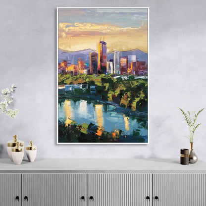 Ashland Skyline at Sunset Sitting Room - White Canvas Wall Art