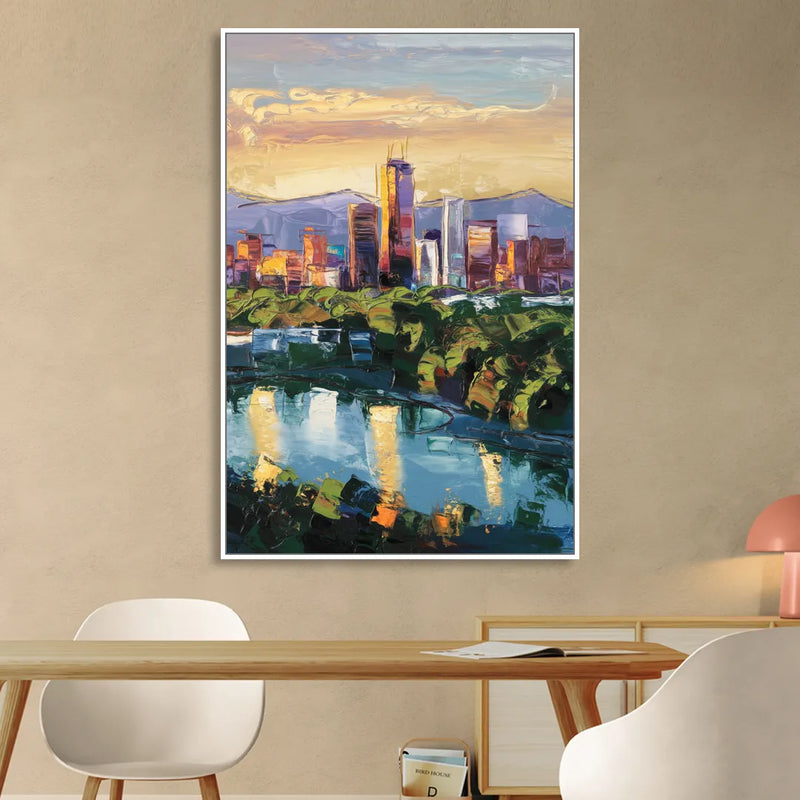 Ashland Skyline at Sunset Living Room - White Canvas Wall Art