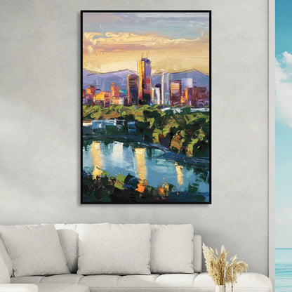 Ashland Skyline at Sunset Living Room - Black Canvas Wall Art