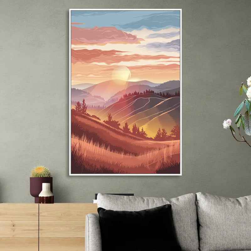 Ashland Sunrise Over Hills Sitting Room - White Canvas Wall Art