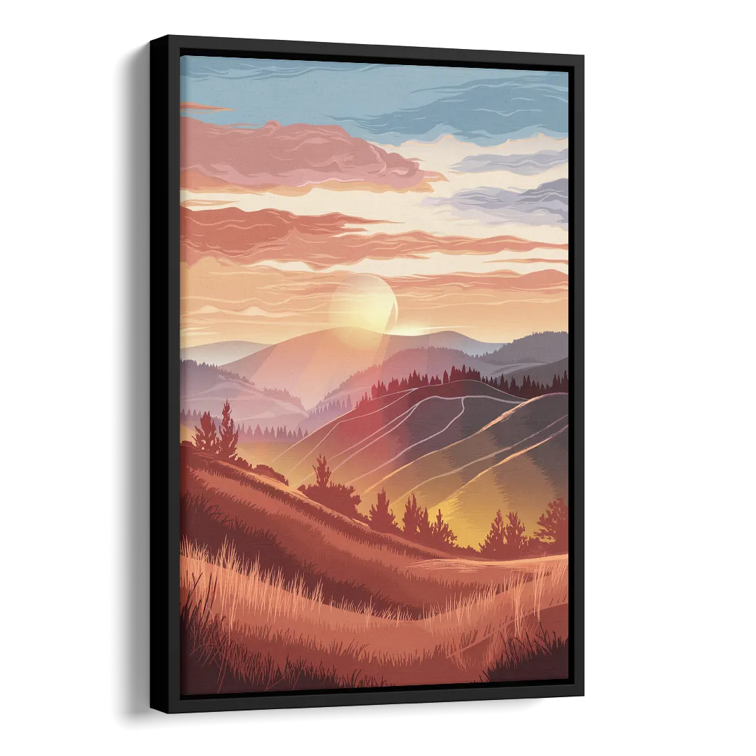 Ashland Sunrise Over Hills Side - Black Canvas Wall Art