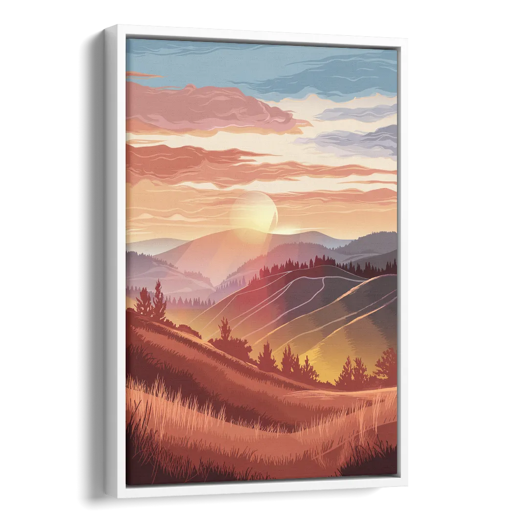 Ashland Sunrise Over Hills Side - White Canvas Wall Art