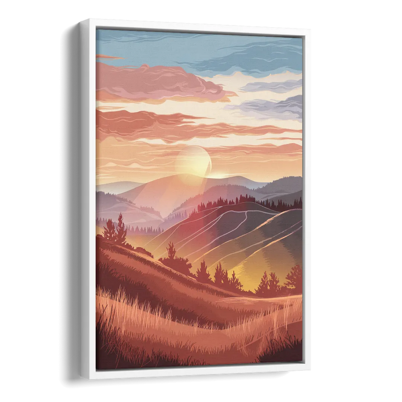 Ashland Sunrise Over Hills Side - White Canvas Wall Art