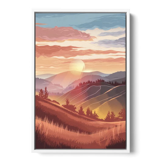 Ashland Sunrise Over Hills - White Framed Canvas Wall Art - Front