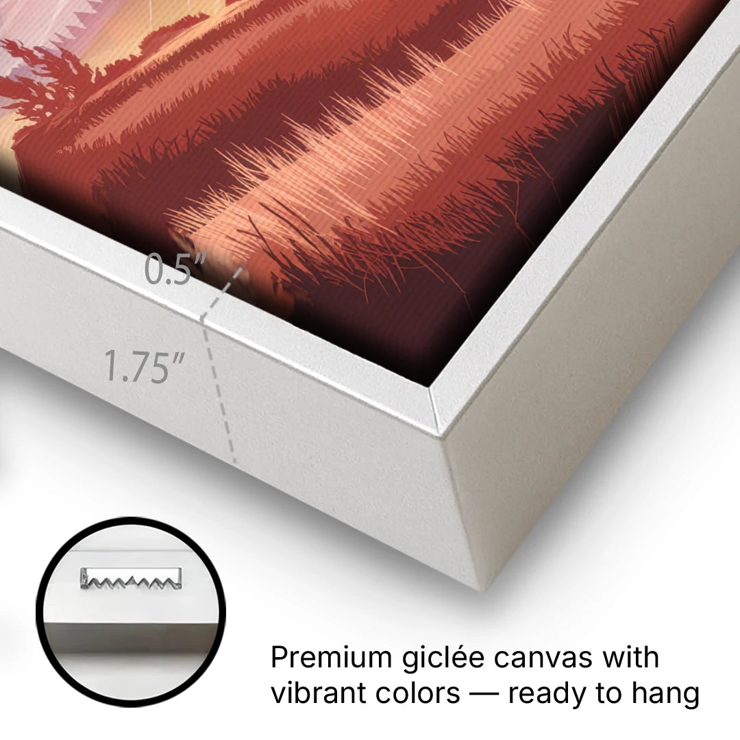 Ashland Sunrise Over Hills - White Framed Canvas Wall Art - Gallery Wrap Corner