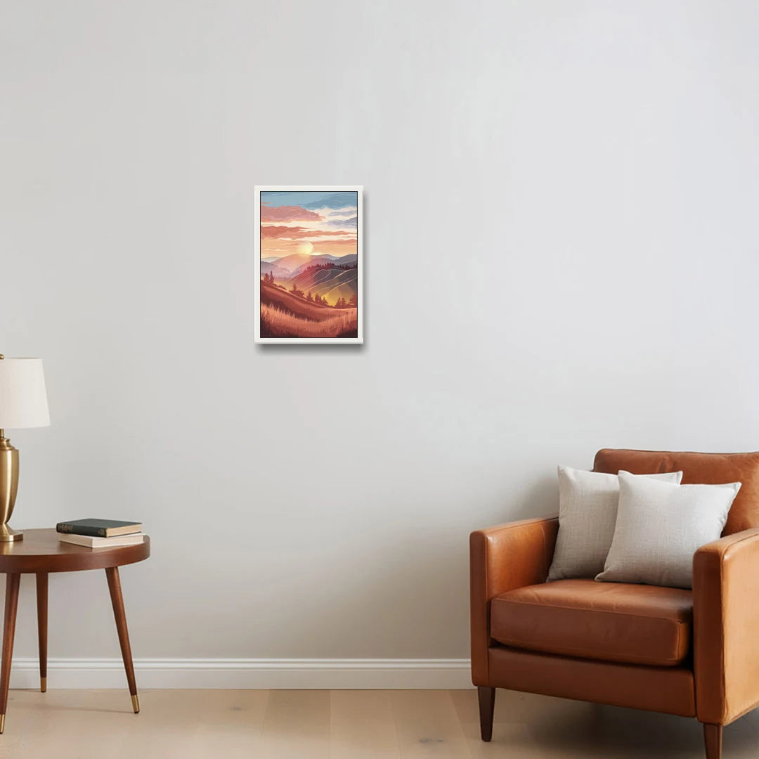 Ashland Sunrise Over Hills - White Framed Canvas Wall Art - Sofa - 12x18