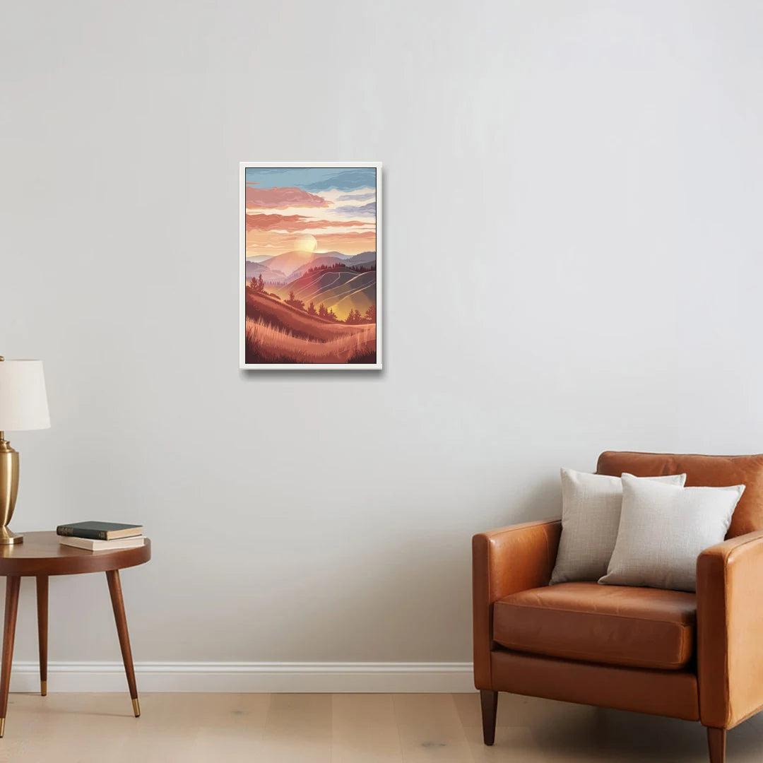 Ashland Sunrise Over Hills - White Framed Canvas Wall Art - Sofa - 16x24