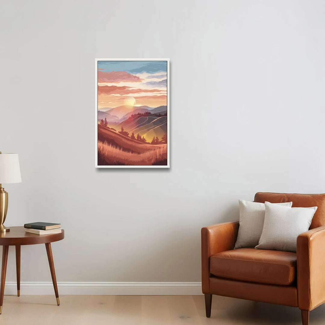 Ashland Sunrise Over Hills - White Framed Canvas Wall Art - Sofa - 20x30