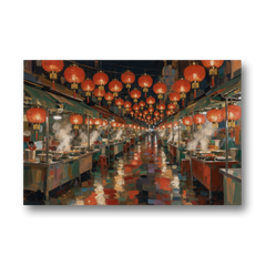 Asian Wall Art Night Market Lanterns - Canvas Wall Art - Front