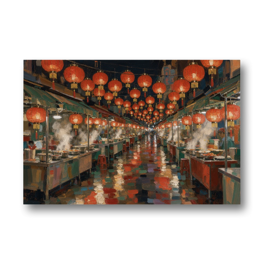 Asian Wall Art Night Market Lanterns - Canvas Wall Art - Front