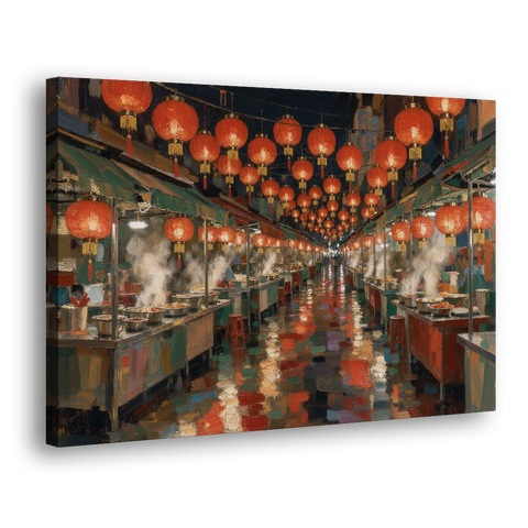 Asian Wall Art Night Market Lanterns - Canvas Wall Art - Side