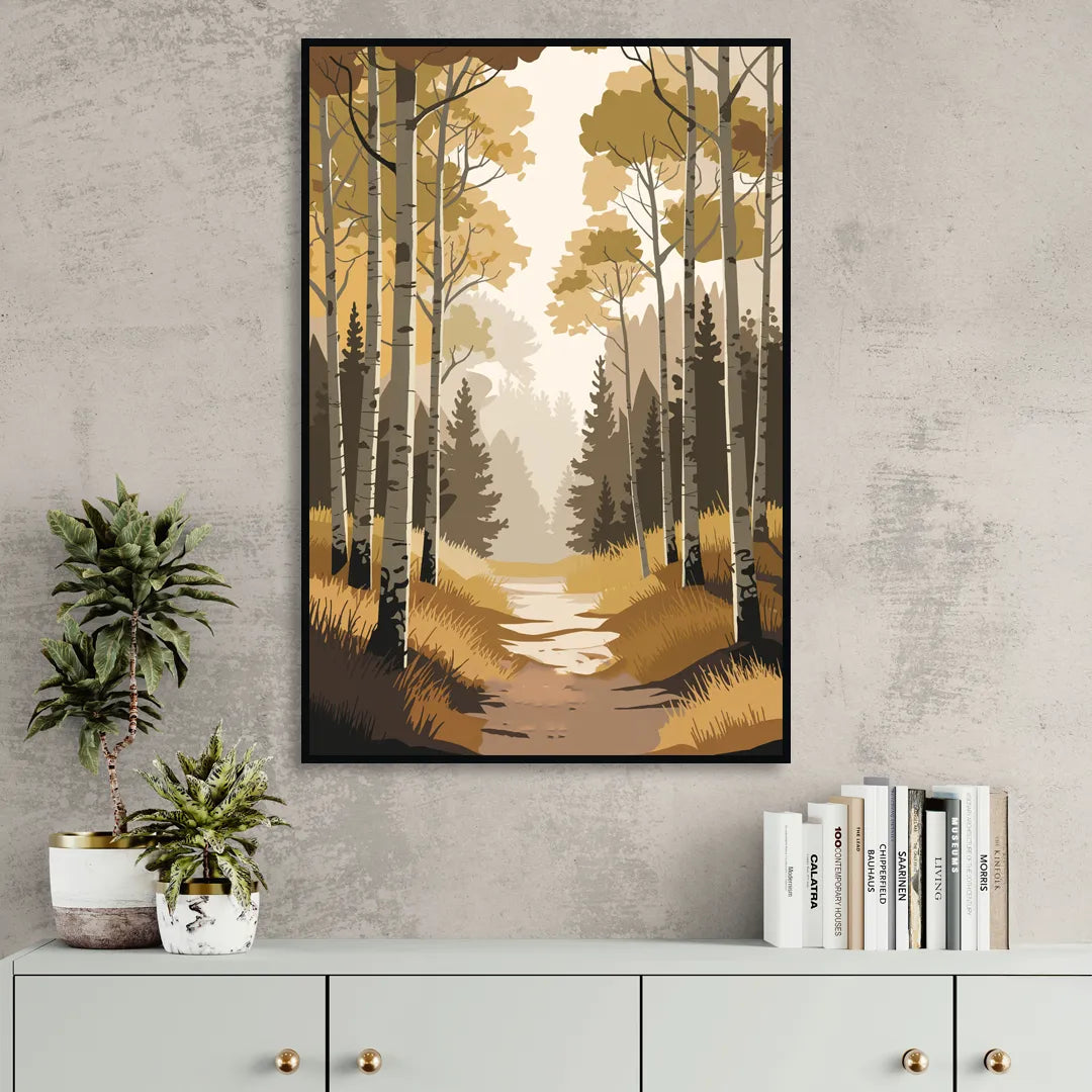 Aspen Dreamy Forest Living Room - Black Canvas Wall Art