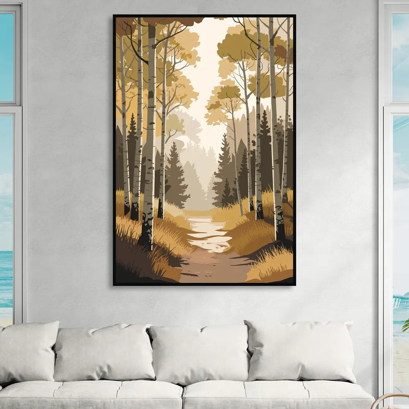 Aspen Dreamy Forest Sitting Room - Black Canvas Wall Art