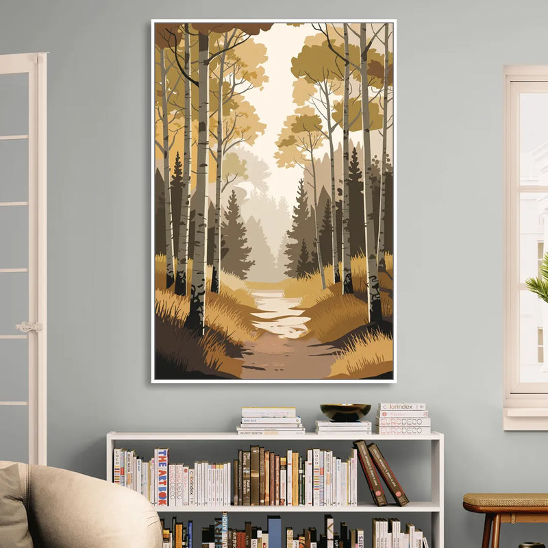 Aspen Dreamy Forest Living Room - White Canvas Wall Art
