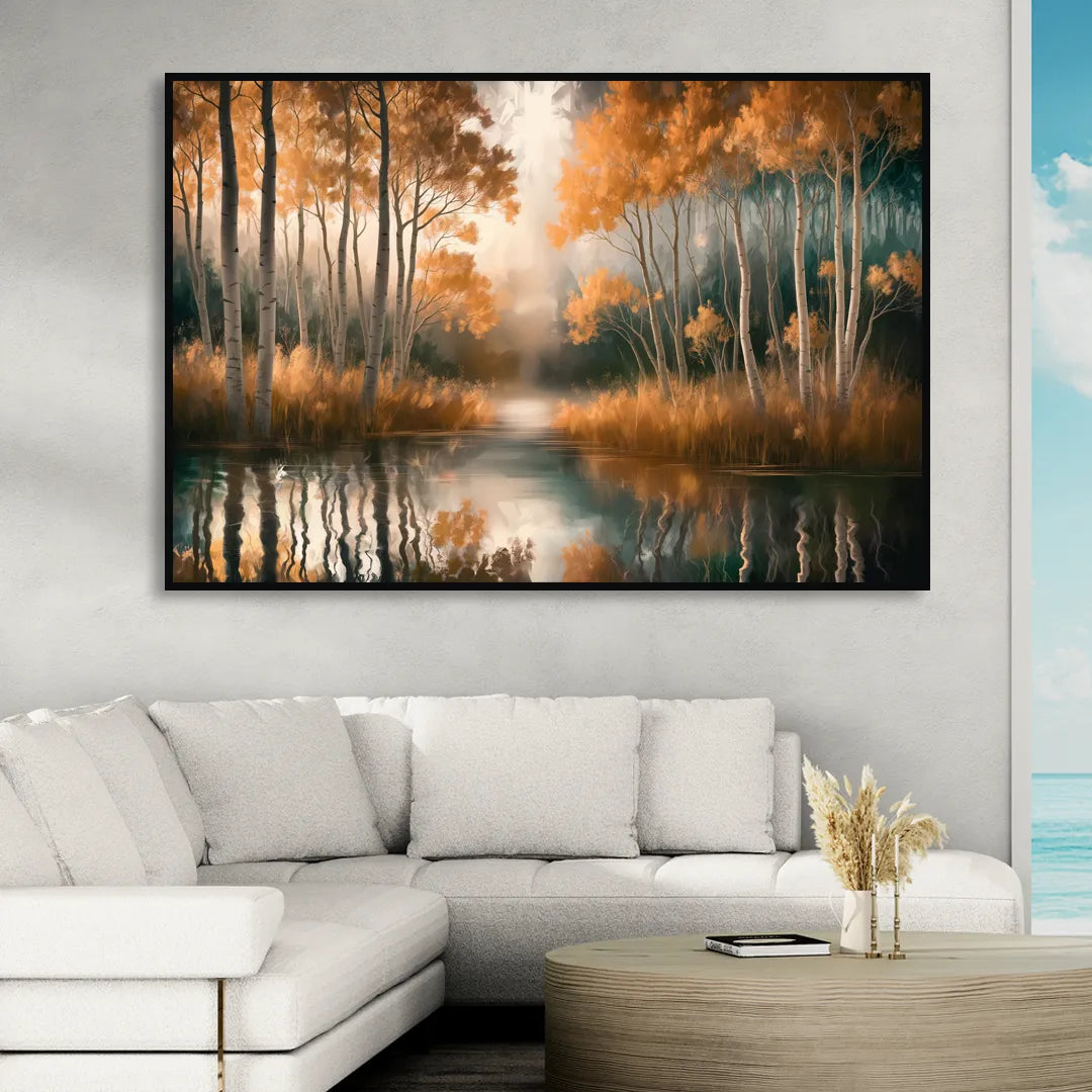Aspen Forest Reflections Sitting Room - Black Canvas Wall Art