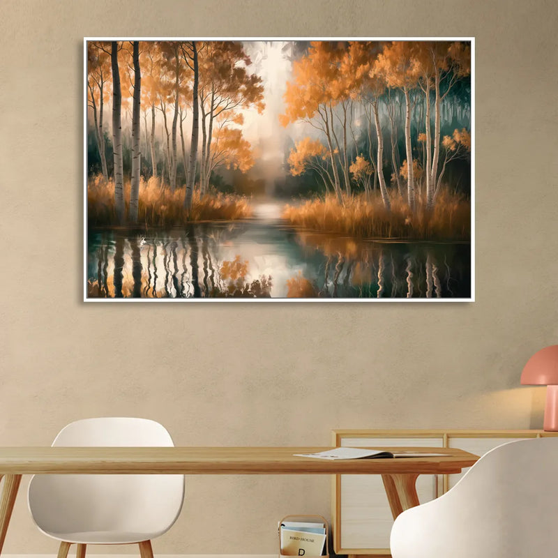 Aspen Forest Reflections Sitting Room - White Canvas Wall Art
