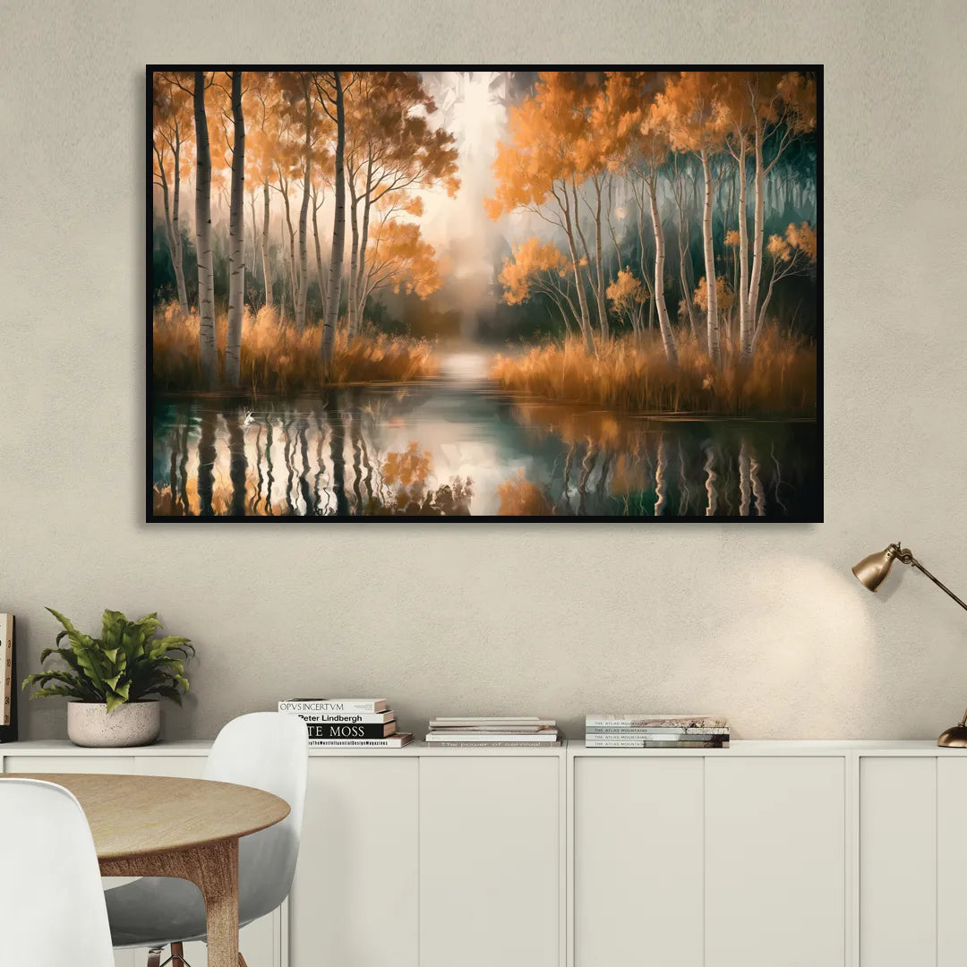 Aspen Forest Reflections Living Room - Black Canvas Wall Art